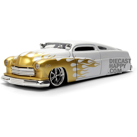 1951 Mercury 1:24 Scale Diecast Model White with Gold Flames by Jada 36452