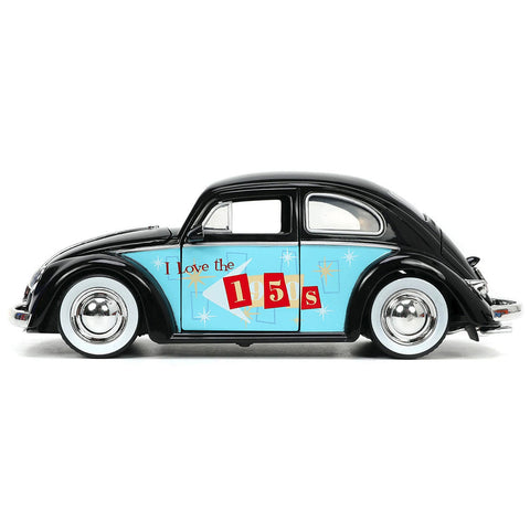 I Love The 50's 1959 Volkswagen Beetle 1:24 Scale Diecast Model Black by Jada 31382