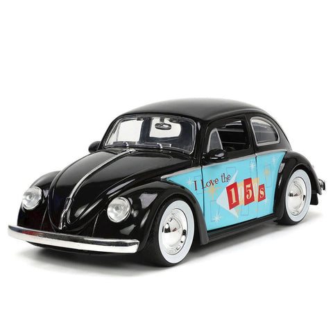 I Love The 50's 1959 Volkswagen Beetle 1:24 Scale Diecast Model Black by Jada 31382