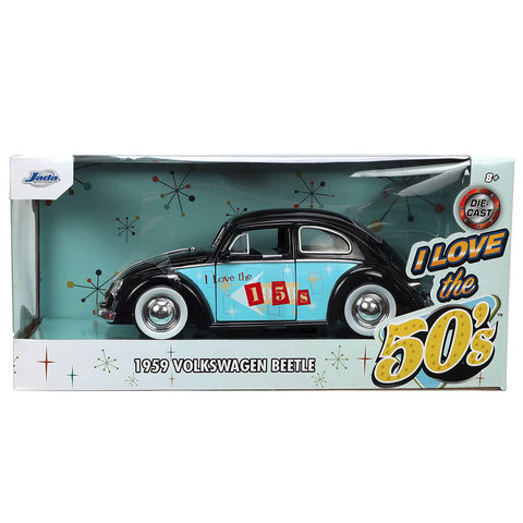 I Love The 50's 1959 Volkswagen Beetle 1:24 Scale Diecast Model Black by Jada 31382