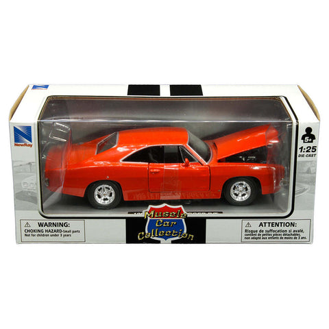 1969 Dodge Charger R/T 1:25 Scale Diecast Model Orange by New Ray 71893