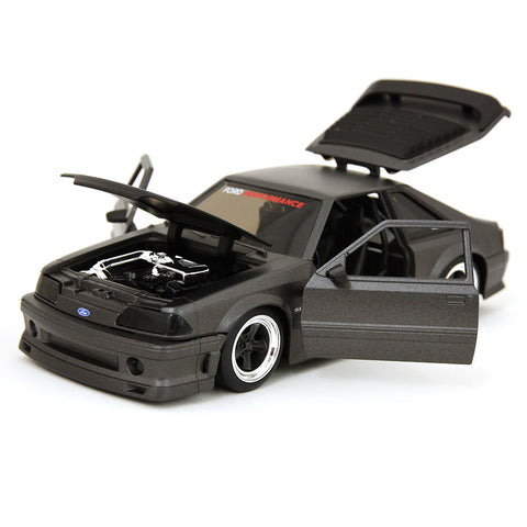 Bigtime Muscle 1989 Ford Mustang GT 1:24 Scale Diecast Model Gunmetal/Matte Black by Jada 33605 brian dom han diecast happy
