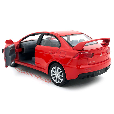 2008 Mitsubishi Lancer Evolution X 1:36 Scale Diecast Model White/Blue/Red/Yellow by Kinsmart (SET OF 4)
