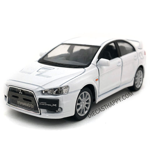2008 Mitsubishi Lancer Evolution X 1:36 Scale Diecast Model White/Blue/Red/Yellow by Kinsmart (SET OF 4)