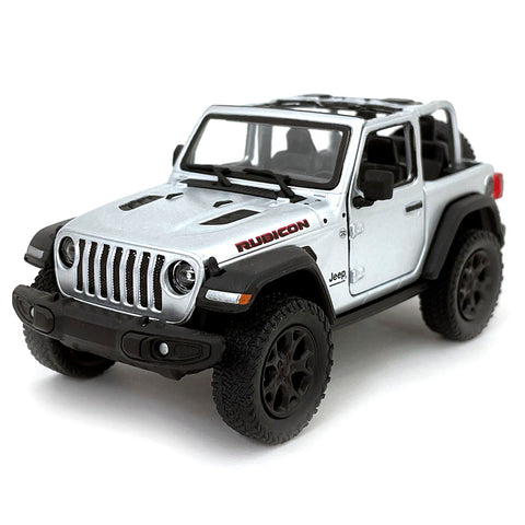 2018 Jeep Wrangler Rubicon 4x4 1:34 Scale Diecast Model Convertible Top Silver by Kinsmart