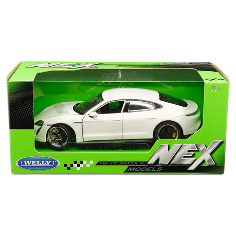 2022 Porsche Taycan Turbo S 1:24 Scale Diecast Model White by Welly 24107W-WH