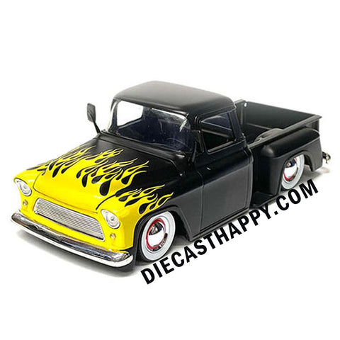 Just Trucks 1955 Chevrolet Stepside Pickup Truck 1:24 Scale Diecast Model Black by Jada 34325 (No Window Box)