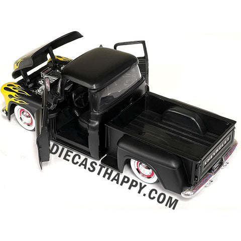 Just Trucks 1955 Chevrolet Stepside Pickup Truck 1:24 Scale Diecast Model Black by Jada 34325 (No Window Box)