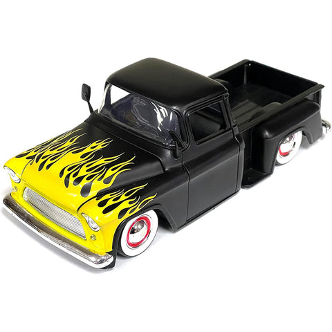 Just Trucks 1955 Chevrolet Stepside Pickup Truck 1:24 Scale Diecast Model Black by Jada 34325 (No Window Box)