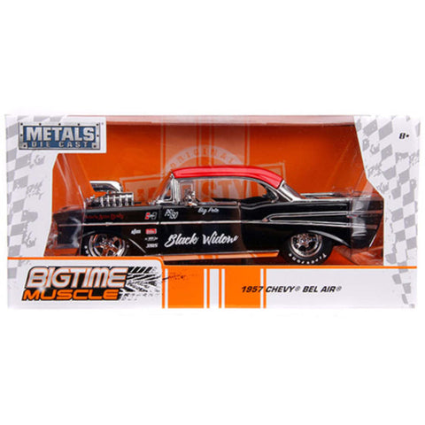 Bigtime Muscle 1957 Chevy Bel Air 1:24 Scale Diecast Model Black with Red Top by Jada 30533