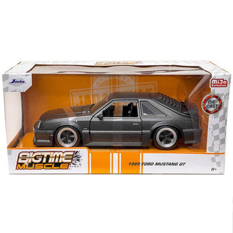 Bigtime Muscle 1989 Ford Mustang GT 1:24 Scale Diecast Model Gunmetal/Matte Black by Jada 33605 brian dom han diecast happy