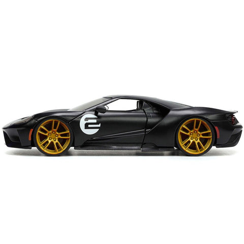 Bigtime Muscle 2017 Ford GT 1:24 Scale Diecast Model Matte Black Silver Stripes by Jada 33882 DIECAST HAPPY