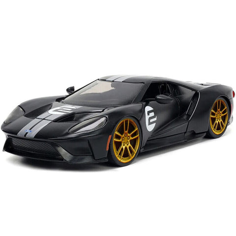 Bigtime Muscle 2017 Ford GT 1:24 Scale Diecast Model Matte Black Silver Stripes by Jada 33882 DIECAST HAPPY
