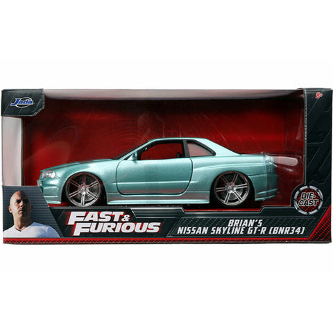 Fast & Furious Brian's 2002 Nissan Skyline GT-R R34 1:24 Scale Diecast Model by Jada 32608