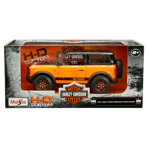 Harley-Davidson Custom 2021 Ford Bronco 1:24 Scale Diecast Model Orange by Maisto 32272 diecasthappy.com happy diecast