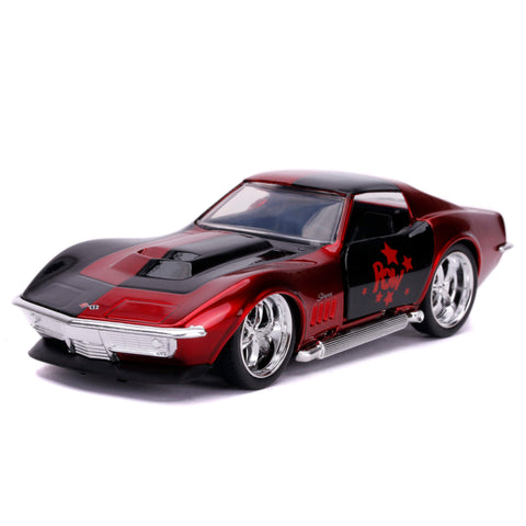 DC Comics Harley Quinn's 1969 Chevy Corvette Stingray 1:32 Scale Diecast Model Red by Jada 32095 diecasthappy.com
