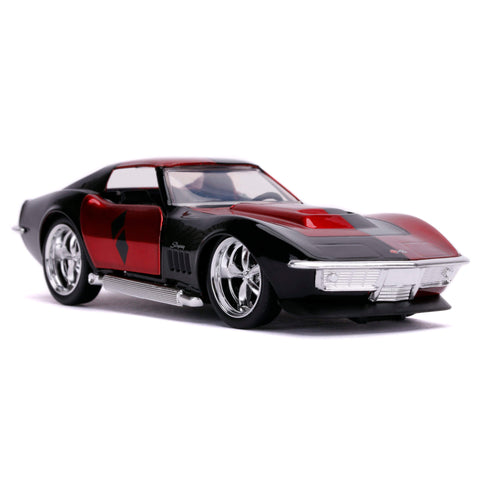 DC Comics Harley Quinn's 1969 Chevy Corvette Stingray 1:32 Scale Diecast Model Red by Jada 32095 diecasthappy.com