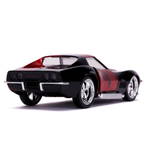 DC Comics Harley Quinn's 1969 Chevy Corvette Stingray 1:32 Scale Diecast Model Red by Jada 32095 diecasthappy.com