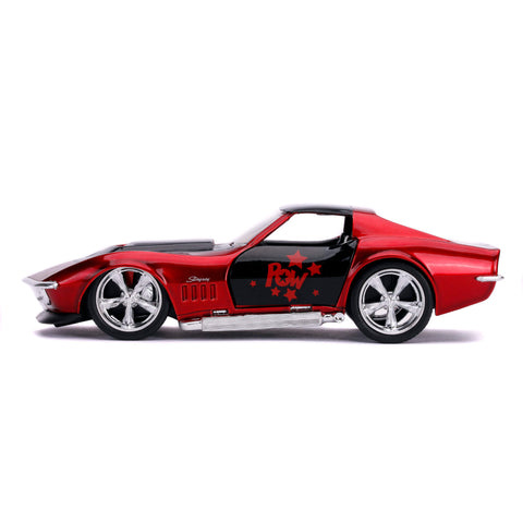 DC Comics Harley Quinn's 1969 Chevy Corvette Stingray 1:32 Scale Diecast Model Red by Jada 32095 diecasthappy.com