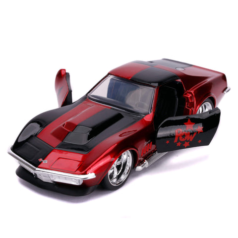 DC Comics Harley Quinn's 1969 Chevy Corvette Stingray 1:32 Scale Diecast Model Red by Jada 32095 diecasthappy.com