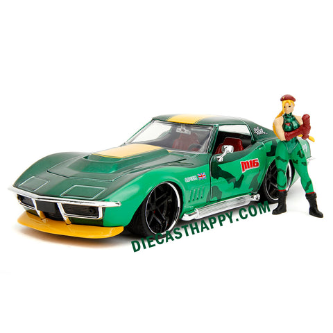 Street Fighter 1969 Chevrolet Corvette Stingray ZL1 1:24 Scale Diecast Model w/ Cammy Figure in Green Camo by Jada 30837