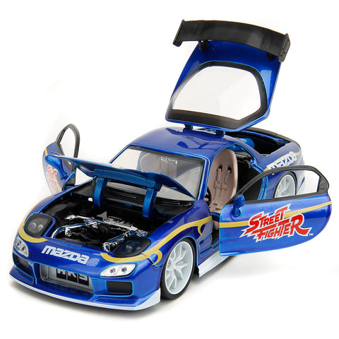 Street Fighter 1993 Mazda RX-7 1:24 Scale Diecast Model w/ Chun-Li Figure in Blue by Jada 30838