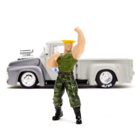 Street Fighter 1956 Ford F-100 Truck 1:24 Scale Diecast Model w/ Guile Figure Grey by Jada 34373