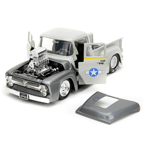 Street Fighter 1956 Ford F-100 Truck 1:24 Scale Diecast Model w/ Guile Figure Grey by Jada 34373