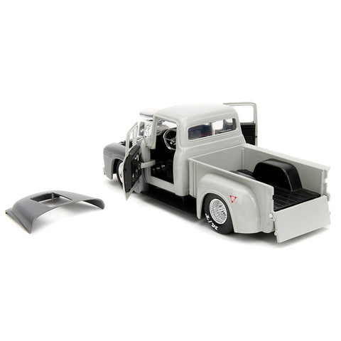 Street Fighter 1956 Ford F-100 Truck 1:24 Scale Diecast Model w/ Guile Figure Grey by Jada 34373