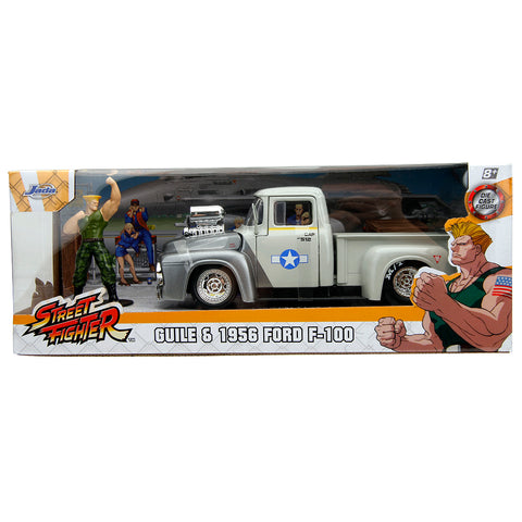 Street Fighter 1956 Ford F-100 Truck 1:24 Scale Diecast Model w/ Guile Figure Grey by Jada 34373