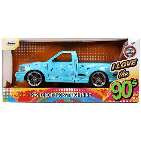 I Love The 90's 1999 Ford F-150 SVT Lightning 1:24 Scale Diecast Model Light Blue by Jada 31378