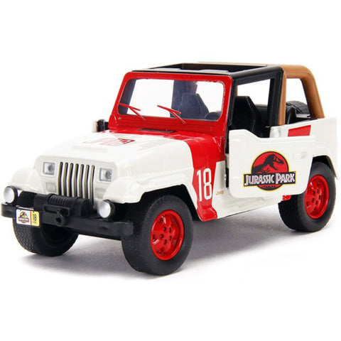 Jurassic World 1992 Jeep Wrangler 1:32 Scale Diecast Model White Red by Jada 32129