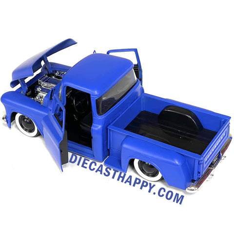 Just Trucks 1955 Chevrolet Stepside Pickup Truck 1:24 Scale Diecast Model Blue by Jada 34325 (No Window Box)
