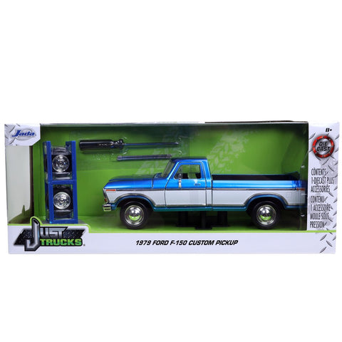 Just Trucks 1979 Ford F-150 Custom Pickup with Extra Wheels 1:24 Scale Diecast Model Blue by Jada 32309