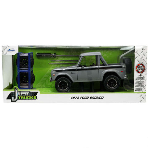 Just Trucks 1973 Ford Bronco with Extra Wheels 1:24 Scale Diecast Model Gray by Jada 33849
