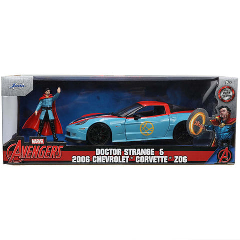 Marvel Avengers 2006 Chevrolet Corvette Z06 1:24 Scale Diecast Model with Doctor Strange Figure by Jada 32115 diecasthappy.com