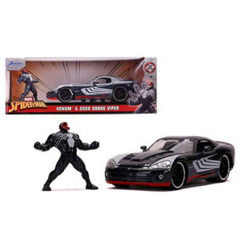 Marvel Spiderman 2008 Dodge Viper 1:24 Scale Diecast Model with Venom Figure Black by Jada 31750