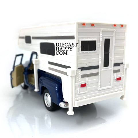 1955 Chevy Stepside Pickup Truck Camper 1:32 Scale Blue by Kinsmart