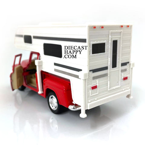 1955 Chevy Stepside Pickup Truck Camper 1:32 Scale Red by Kinsmart