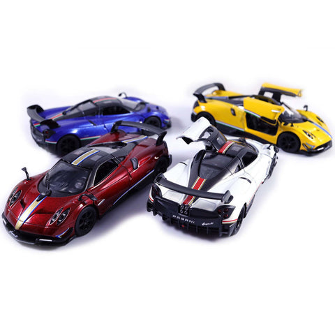 2016 Pagani Huayra BC 1:38 Scale Diecast Model Blue/Yellow/White/Red w/ Racing Stripes by Kinsmart (SET OF 4)