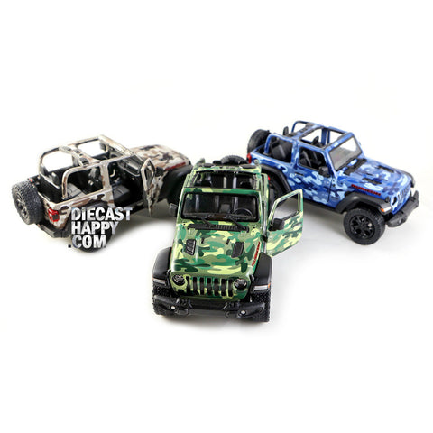 2018 Jeep Wrangler Rubicon 1:34 Scale Diecast Model No Top Camo by Kinsmart (SET OF 3)