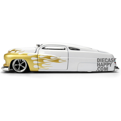 1951 Mercury 1:24 Scale Diecast Model White with Gold Flames by Jada 36452