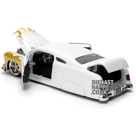 1951 Mercury 1:24 Scale Diecast Model White with Gold Flames by Jada 36452