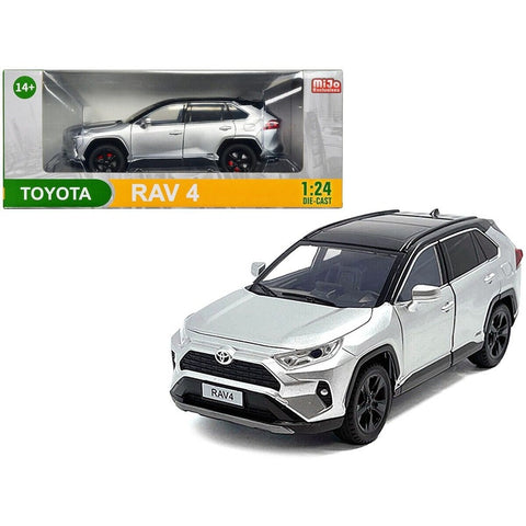 2023 Toyota RAV4 Hybrid XSE 1:24 Scale Diecast Model Silver w/ Black Top