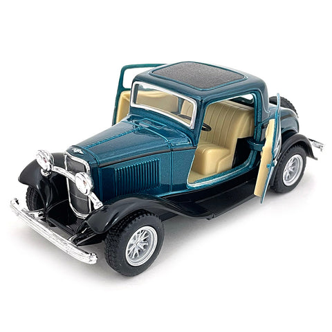 1932 Ford 3-Window Coupe 1:34 Scale Diecast Model Teal / Green by Kinsmart