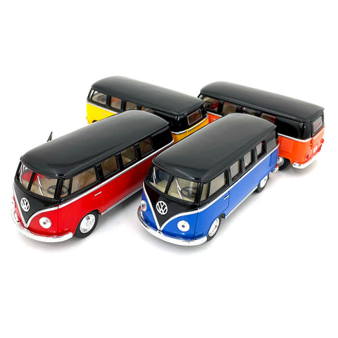 1962 Volkswagen Classic Bus 1:32 Scale Diecast Model Red/Orange/Yellow/Blue by Kinsmart (SET OF 4)