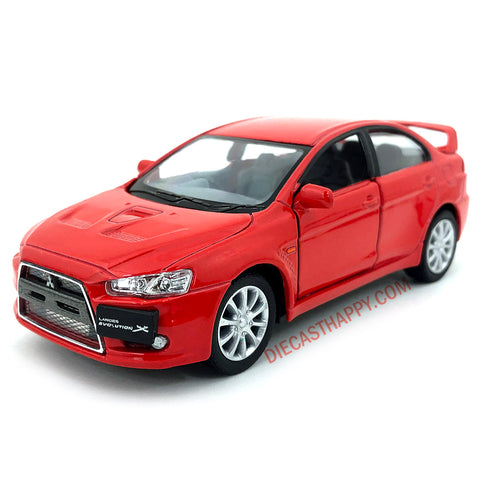 2008 Mitsubishi Lancer Evolution X 1:36 Scale Diecast Model White/Blue/Red/Yellow by Kinsmart (SET OF 4)