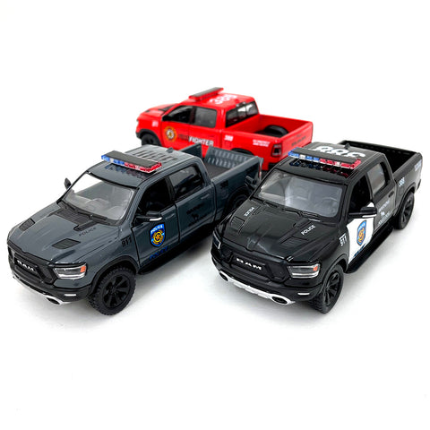 2019 Dodge Ram 1500 Police/Firefighter Edition Trucks 1:46 Scale Diecast Model by Kinsmart (SET OF 3)