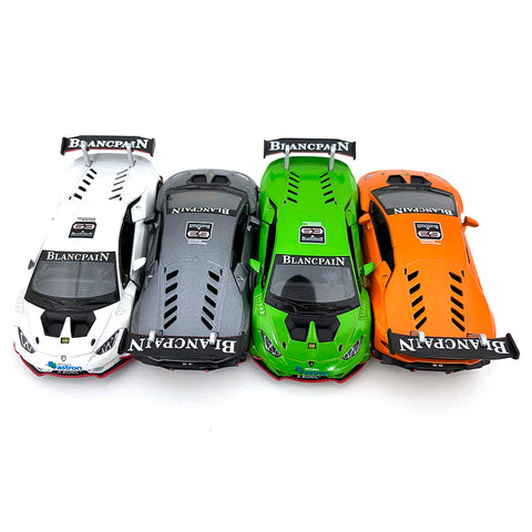 2019 Lamborghini Huracán LP620-2 Super Trofeo 1:36 Scale Diecast Model Green/Orange/Gray/White by Kinsmart (SET OF 4)