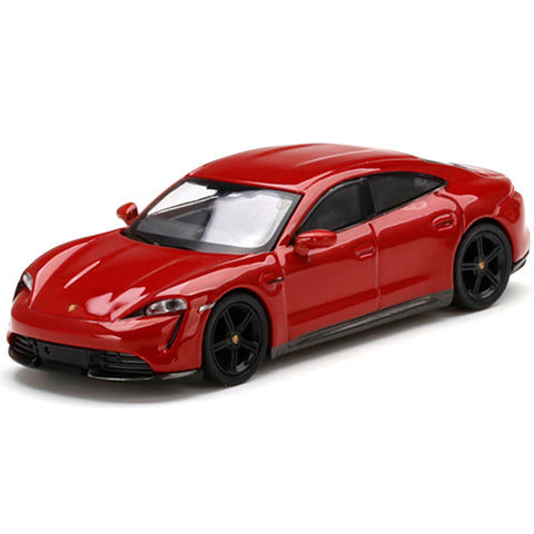 2022 Porsche Taycan Turbo S 1:64 Scale Diecast Model Carmine Red by MINI GT MGT00289 tesla model s 3 y x